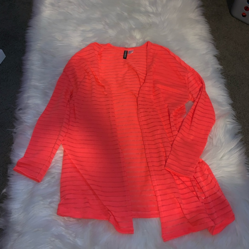 Neon Orange Lightweight Striped Cardigan